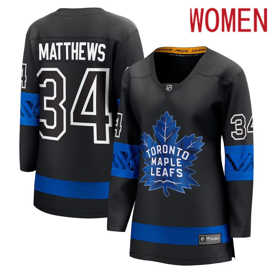 Women Toronto Maple Leafs #34 Auston Matthews Fanatics Branded Black Alternate Premier Breakaway Reversible Player NHL Jersey